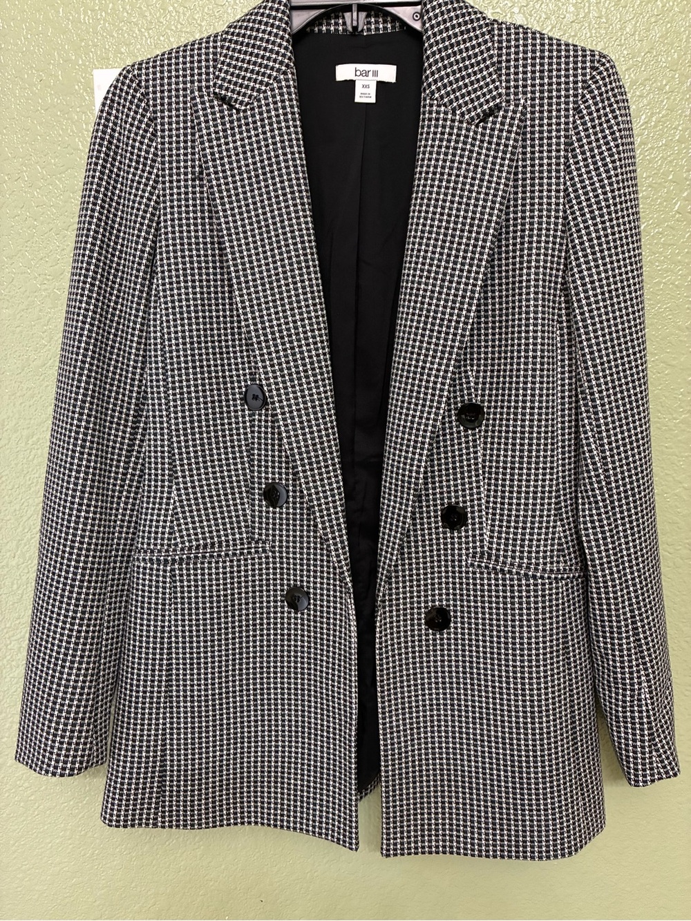 Bar III Black and White Houndstooth Double-Breasted Blazer